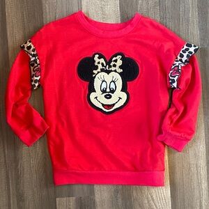 Disney Red Minnie Mouse Sweatshirt with Leopard Accents